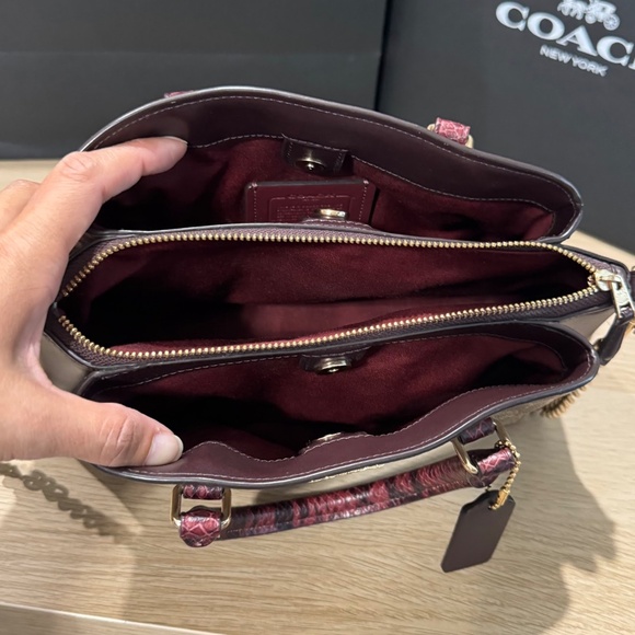 Coach Mini Sage Carryall Satchel Crossbody Bag Brown/Red Signature Canvas F84623 - Picture 7 of 13